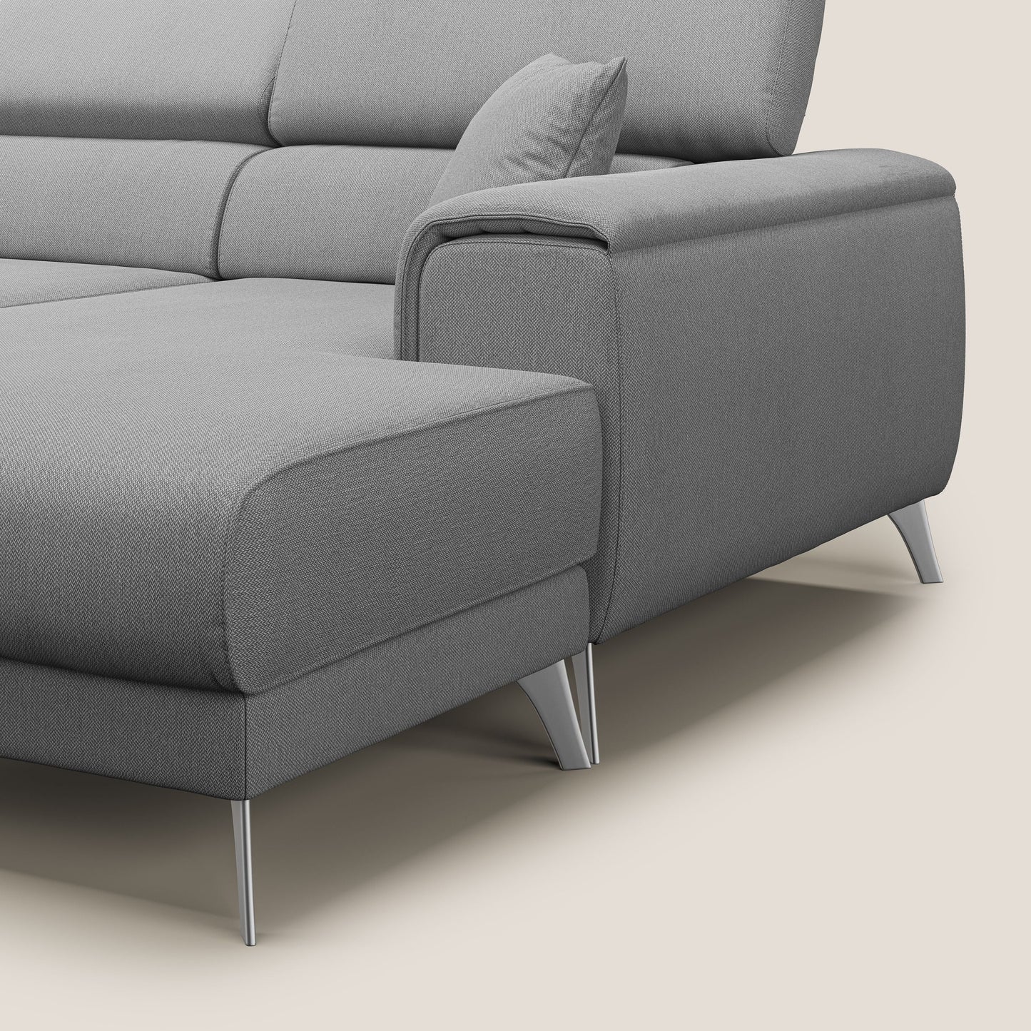 Fusion Divano angolare con sedute scorrevoli in tessuto morbido smaltabile T05 grigio