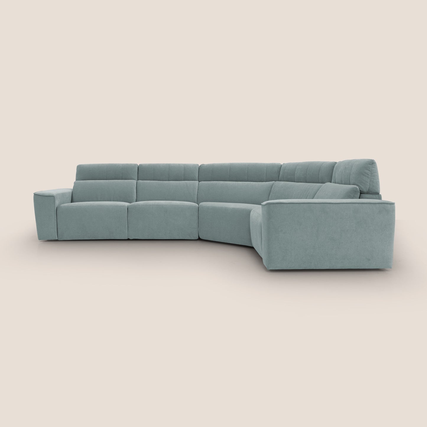 Clark Divano modulare angolare REVERSIBILE con opzione relax elettrico in tessuto smacchiabile impermeabile T17 verde acqua