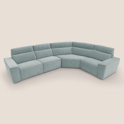 Clark Divano modulare angolare REVERSIBILE con opzione relax elettrico in tessuto smacchiabile impermeabile T17 verde acqua