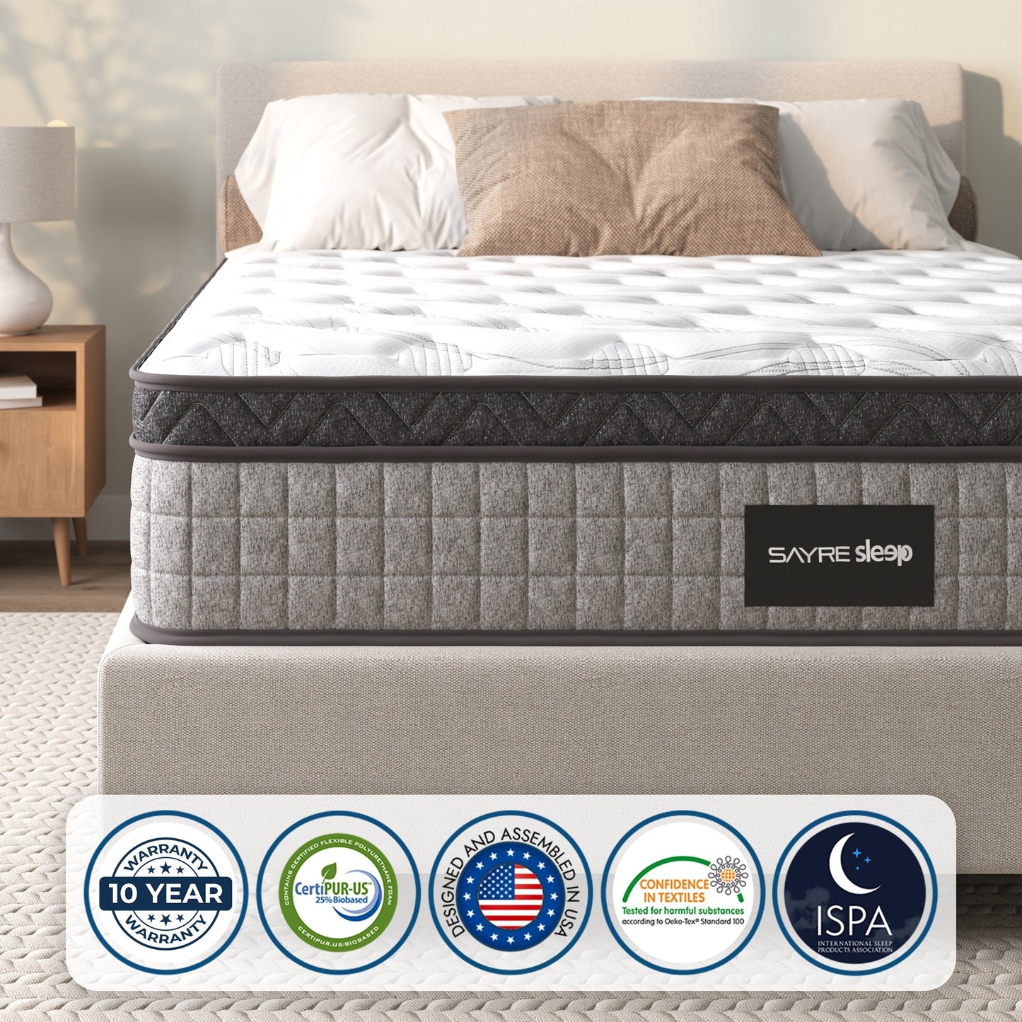 Assembled in USA - 10 Diamond Hybrid Mattress Pocket Coil and Cool Gel Memory Foam