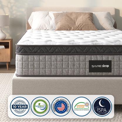 Assembled in USA - 10 Diamond Hybrid Mattress Pocket Coil and Cool Gel Memory Foam