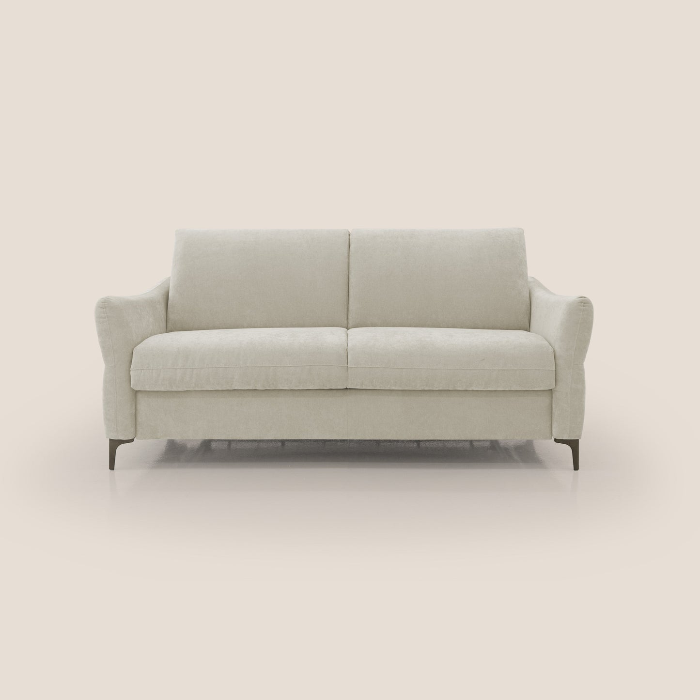 Dalia divano letto con materasso H18 cm e piedi alti in raffinato tessuto smacchiabile T17 panna