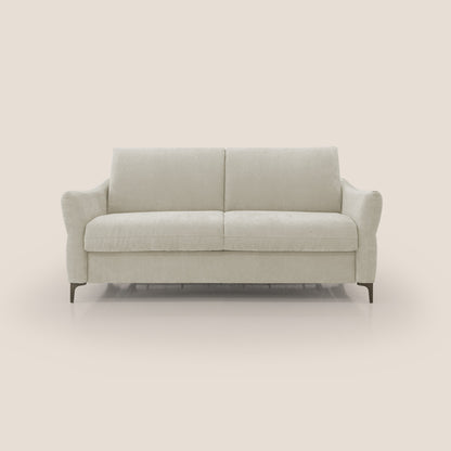 Dalia divano letto con materasso H18 cm e piedi alti in raffinato tessuto smacchiabile T17 panna