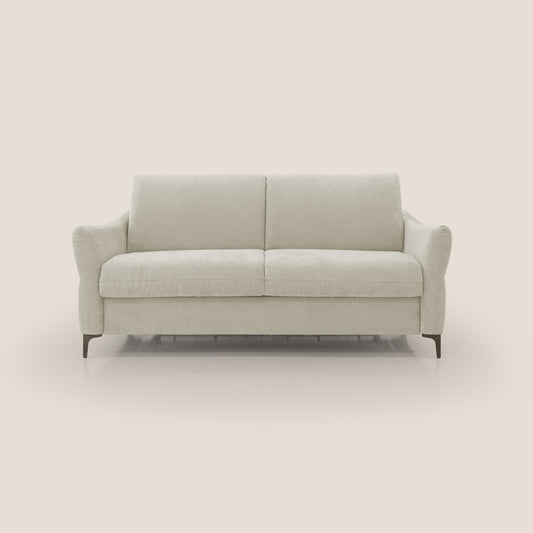 Dalia divano letto con materasso H18 cm e piedi alti in raffinato tessuto smacchiabile T17 panna