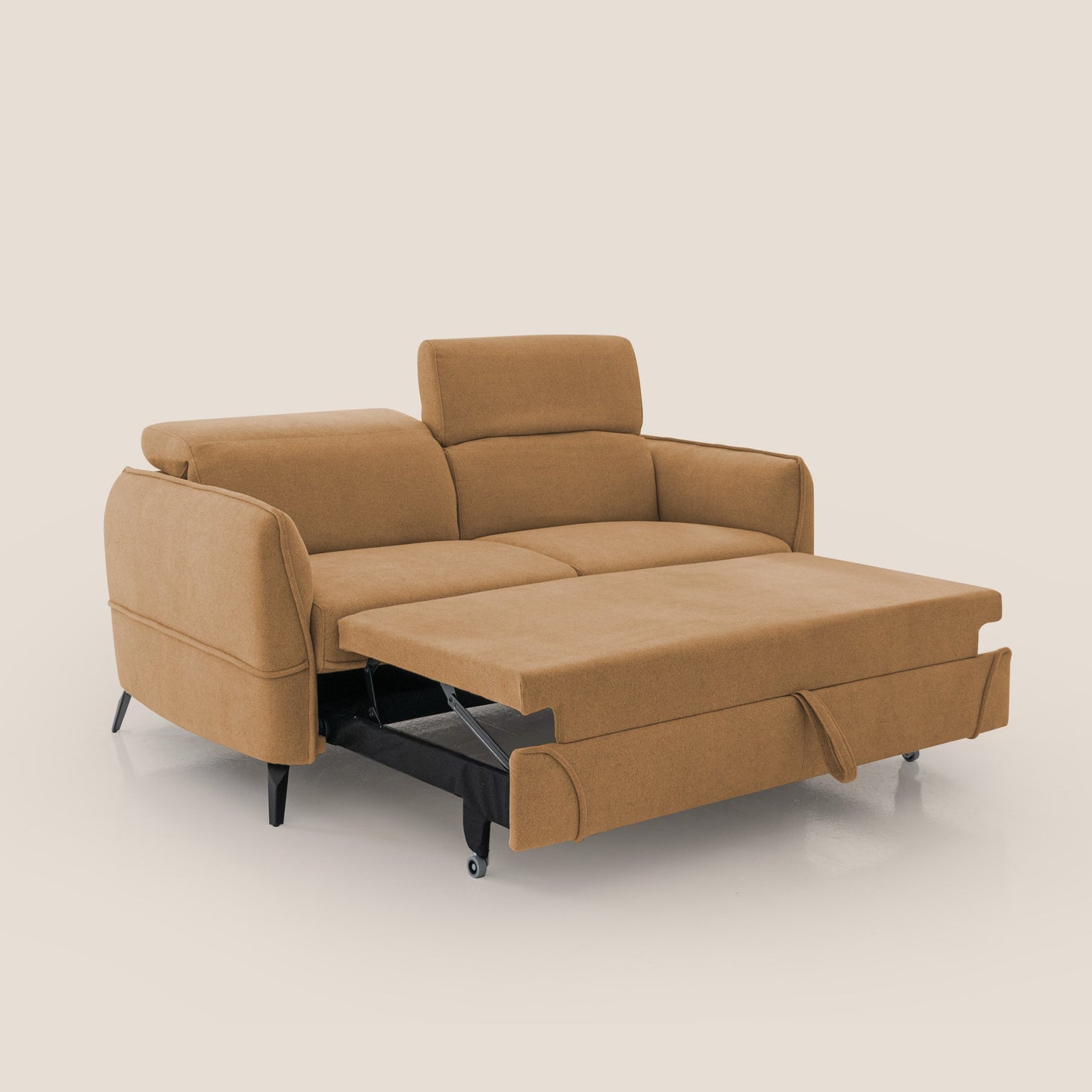 Bloom Divano con poggiapiedi estraibile piedini alti e poggiatesta reclinabili in tessuto bouclé impermeabile T07 arancio