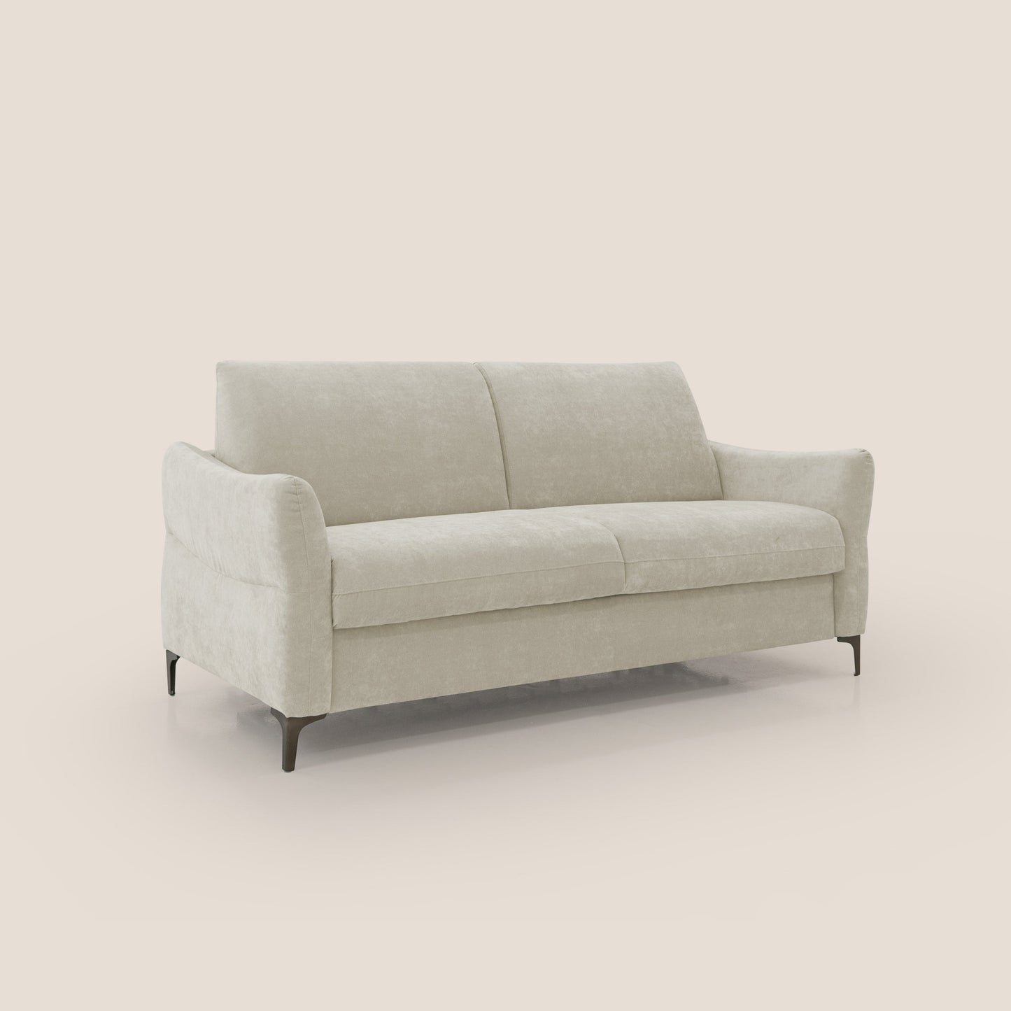 Dalia divano letto con materasso H18 cm e piedi alti in raffinato tessuto smacchiabile T17 panna