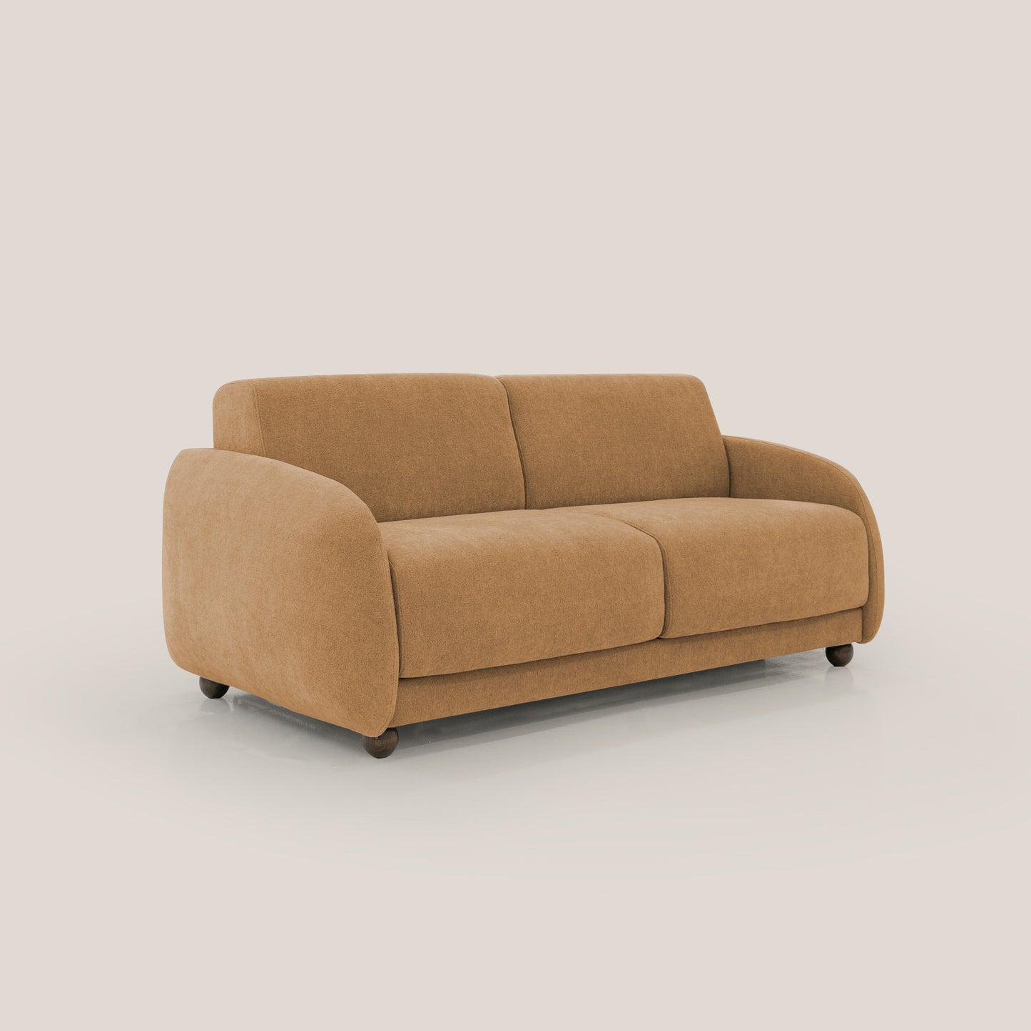 Giglio divano letto scandinavo japandi con materasso H18 cm in tessuto Bouclé impermeabile T07 arancio