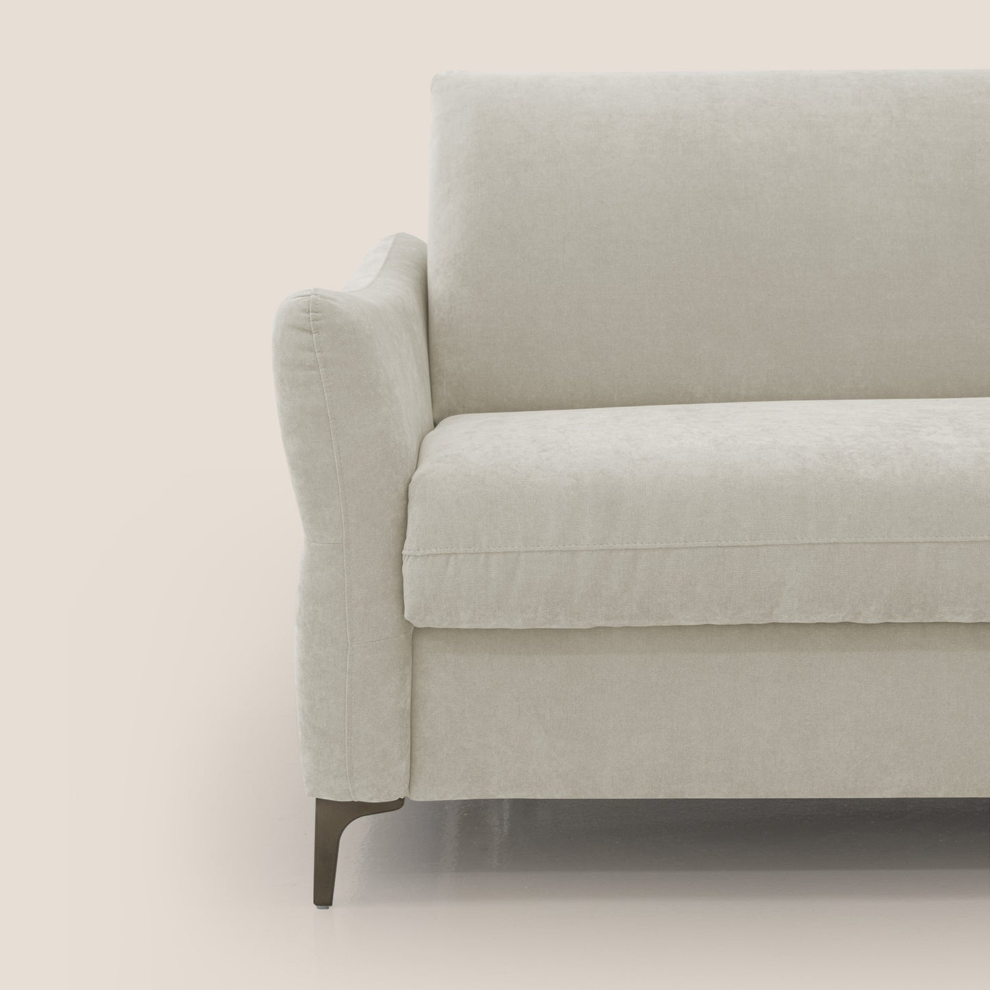 Dalia divano letto con materasso H18 cm e piedi alti in raffinato tessuto smacchiabile T17 panna