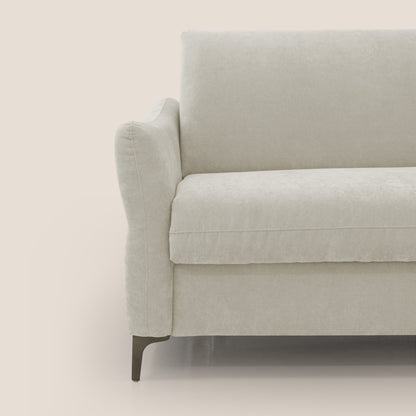 Dalia divano letto con materasso H18 cm e piedi alti in raffinato tessuto smacchiabile T17 panna