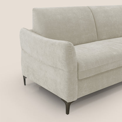 Dalia divano letto con materasso H18 cm e piedi alti in raffinato tessuto smacchiabile T17 panna