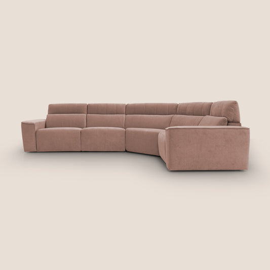 Clark Divano modulare angolare REVERSIBILE con opzione relax elettrico in tessuto smacchiabile impermeabile T17 rosa