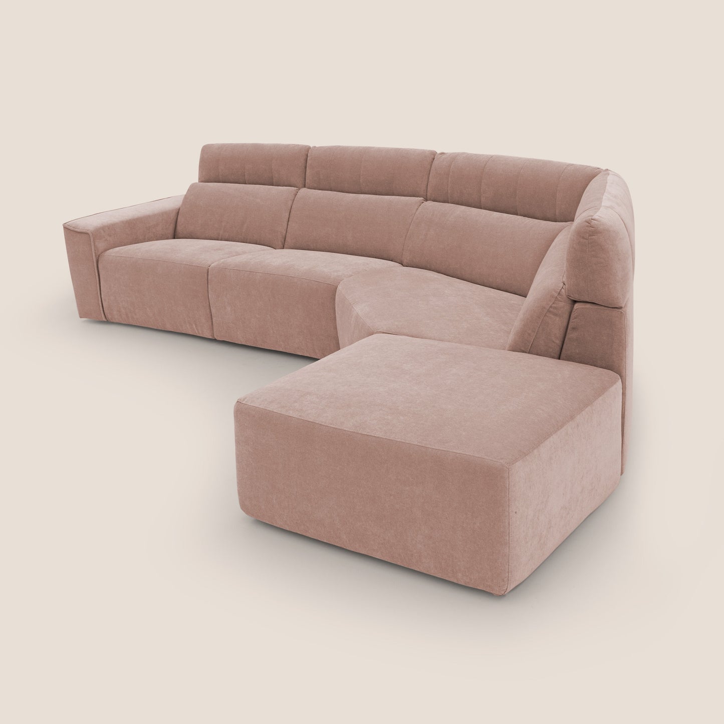 Clark Divano angolare con opzione relax elettrico in tessuto smaltabile impermeabile T17 rosa