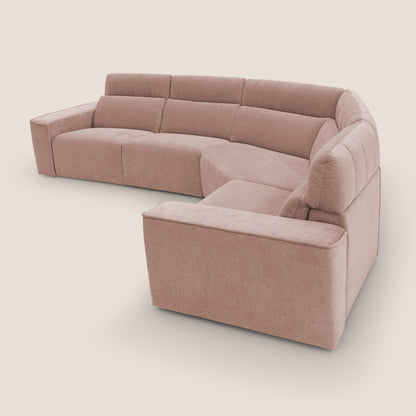 Clark Divano modulare angolare REVERSIBILE con opzione relax elettrico in tessuto smacchiabile impermeabile T17 rosa