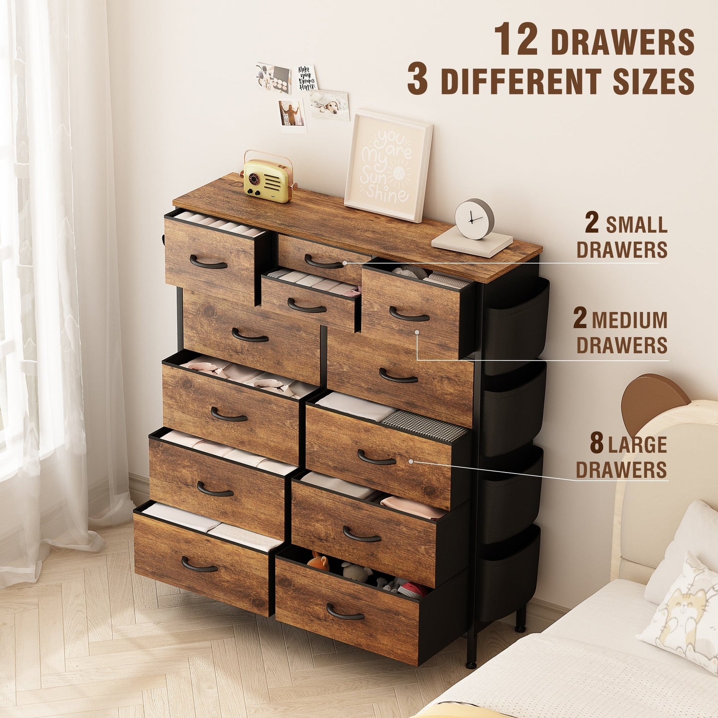 12 Drawer Dresser Fabric Tall Dressers for Bedroom Chest of Drawers