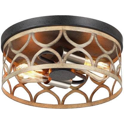 12 in. 2-Light Bronze and Wood Tone Flush Mount Ceiling Light - 12W