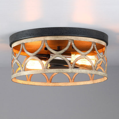 12 in. 2-Light Bronze and Wood Tone Flush Mount Ceiling Light - 12W