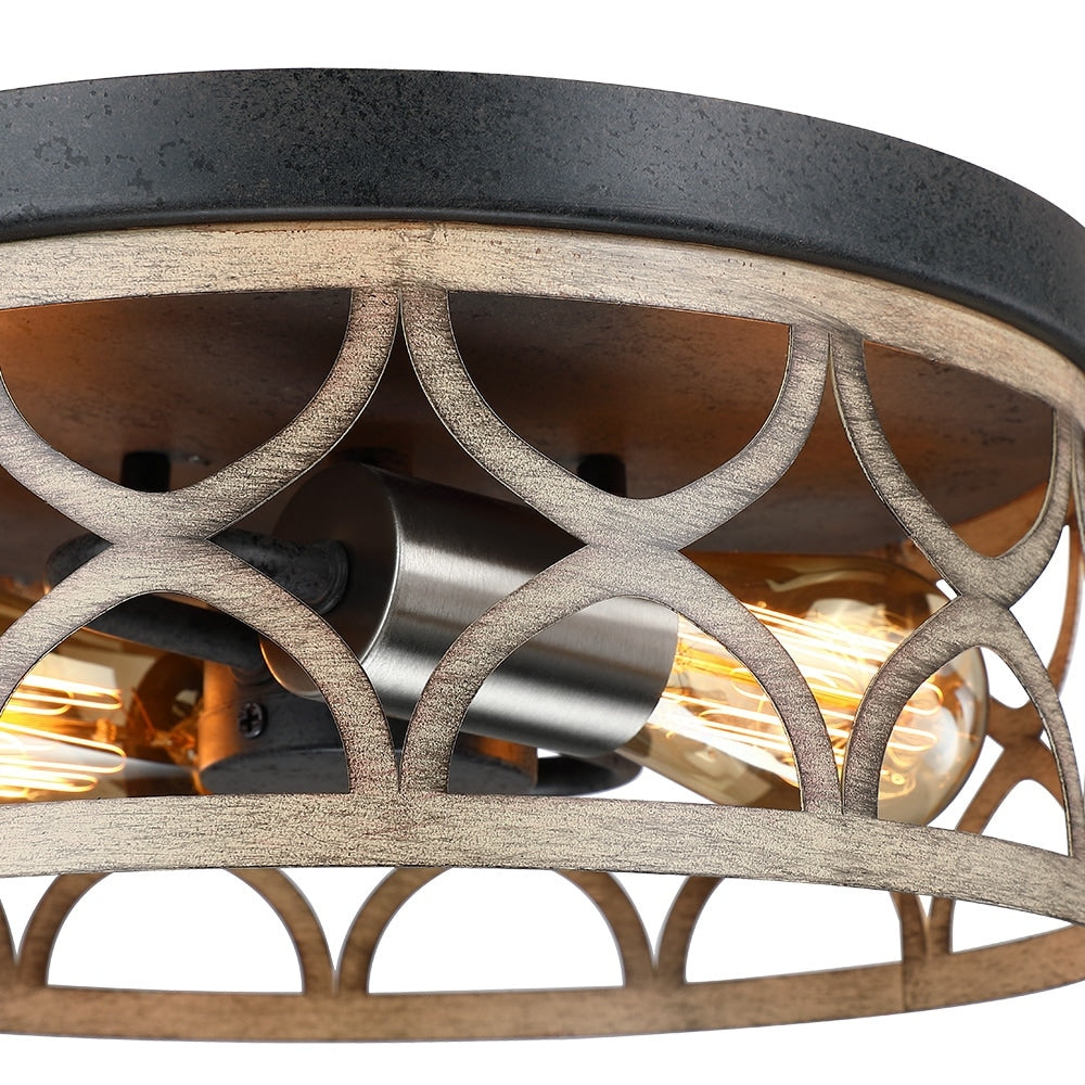 12 in. 2-Light Bronze and Wood Tone Flush Mount Ceiling Light - 12W