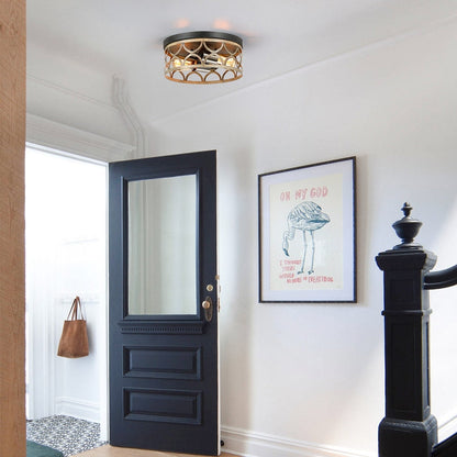 12 in. 2-Light Bronze and Wood Tone Flush Mount Ceiling Light - 12W