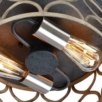 12 in. 2-Light Bronze and Wood Tone Flush Mount Ceiling Light - 12W