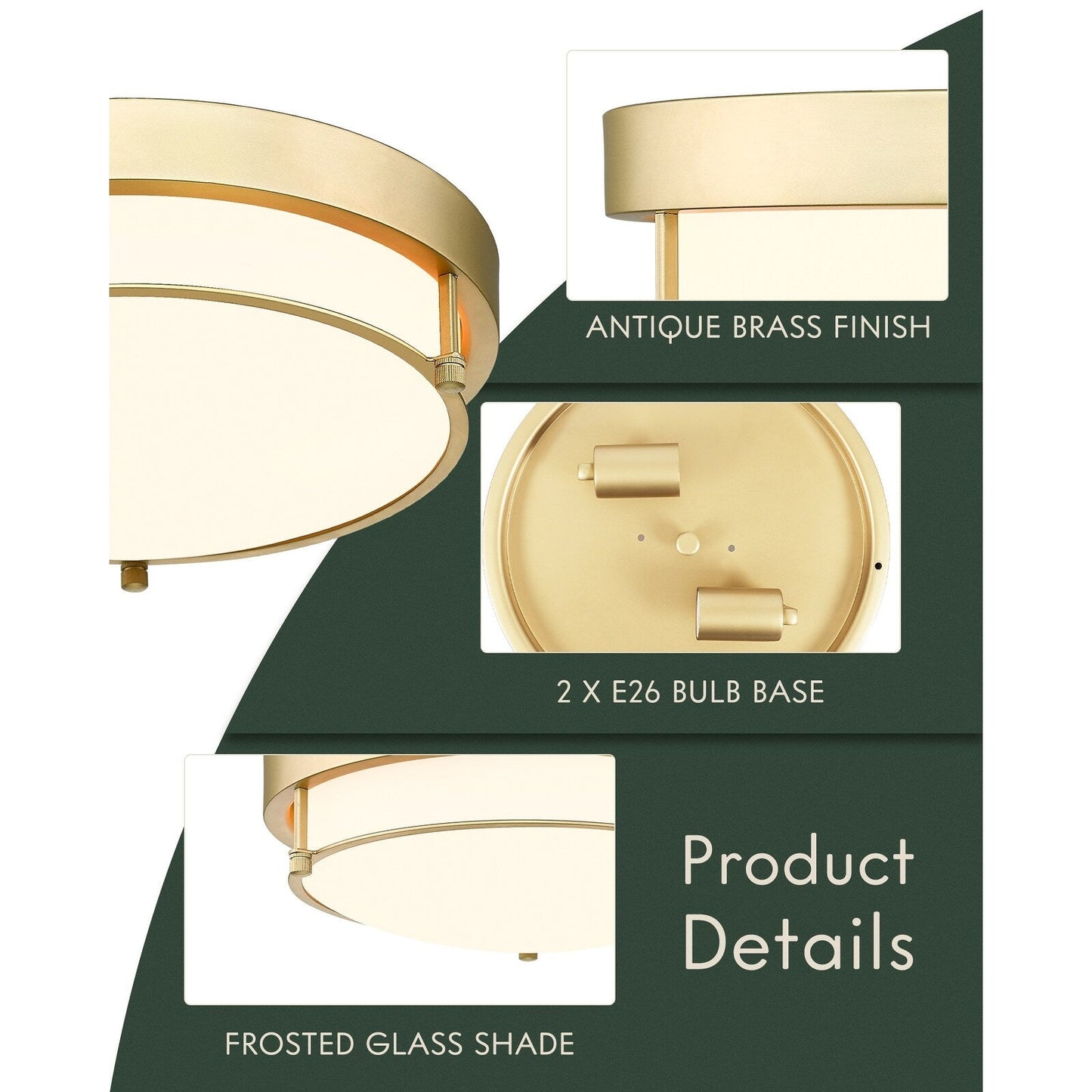 12 Inch 2-Light Flush Mount Light Fixture, Modern Ceiling Light