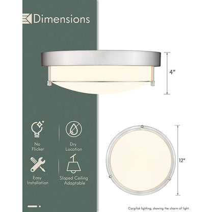 12 Inch 2-Light Flush Mount Light Fixture, Modern Ceiling Light