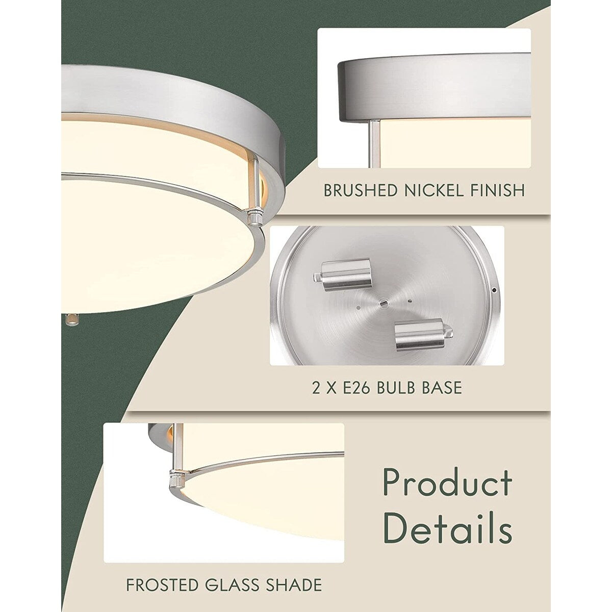 12 Inch 2-Light Flush Mount Light Fixture, Modern Ceiling Light