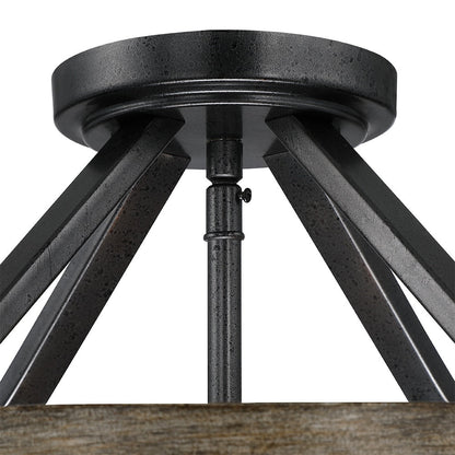 12.5 in. 4-Light Natural Iron and Distressed Faux Wood Modern Farmhouse Semi-Flush Mount Ceiling Light - 12.5W