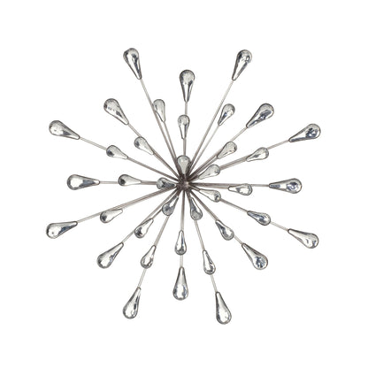 12.5 DIA Silver Starburst Metal/Clear Beads Wall Art