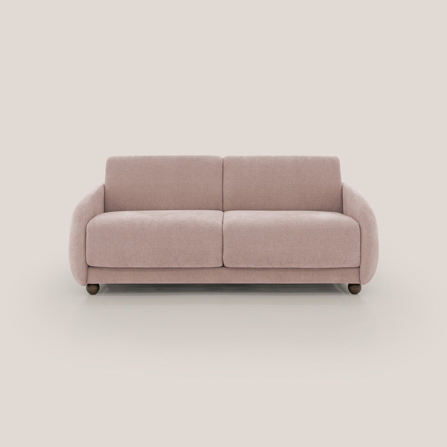 Giglio divano letto scandinavo japandi con materasso H18 cm in tessuto Bouclé impermeabile T07 rosa