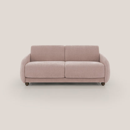 Giglio divano letto scandinavo japandi con materasso H18 cm in tessuto Bouclé impermeabile T07 rosa