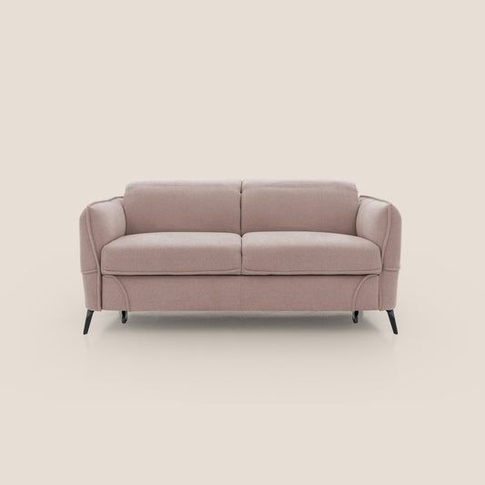 Bloom Divano con poggiapiedi estraibile piedini alti e poggiatesta reclinabili in tessuto bouclé impermeabile T07 rosa