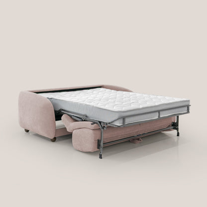 Giglio divano letto scandinavo japandi con materasso H18 cm in tessuto Bouclé impermeabile T07 rosa