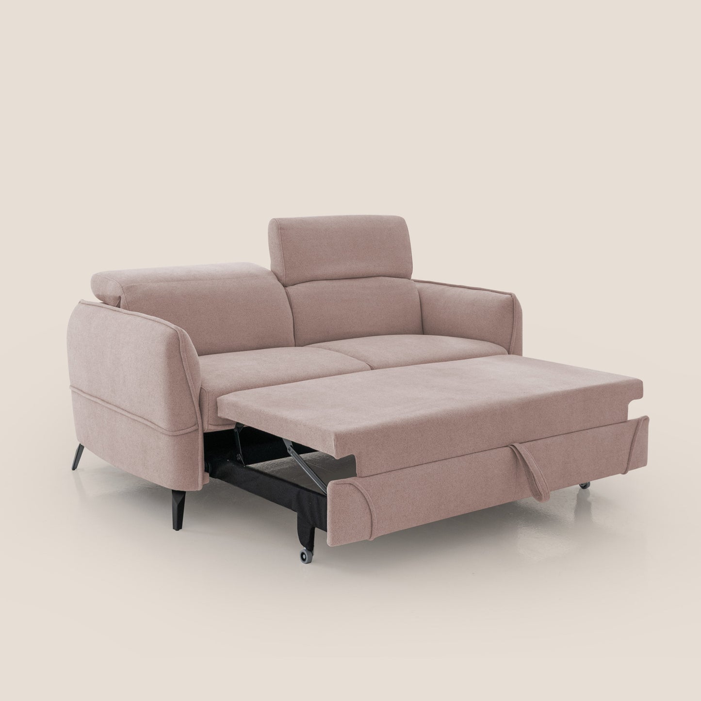 Bloom Divano con poggiapiedi estraibile piedini alti e poggiatesta reclinabili in tessuto bouclé impermeabile T07 rosa