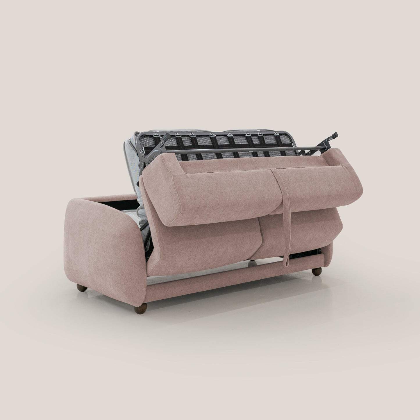 Giglio divano letto scandinavo japandi con materasso H18 cm in tessuto Bouclé impermeabile T07 rosa