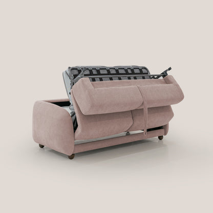 Giglio divano letto scandinavo japandi con materasso H18 cm in tessuto Bouclé impermeabile T07 rosa