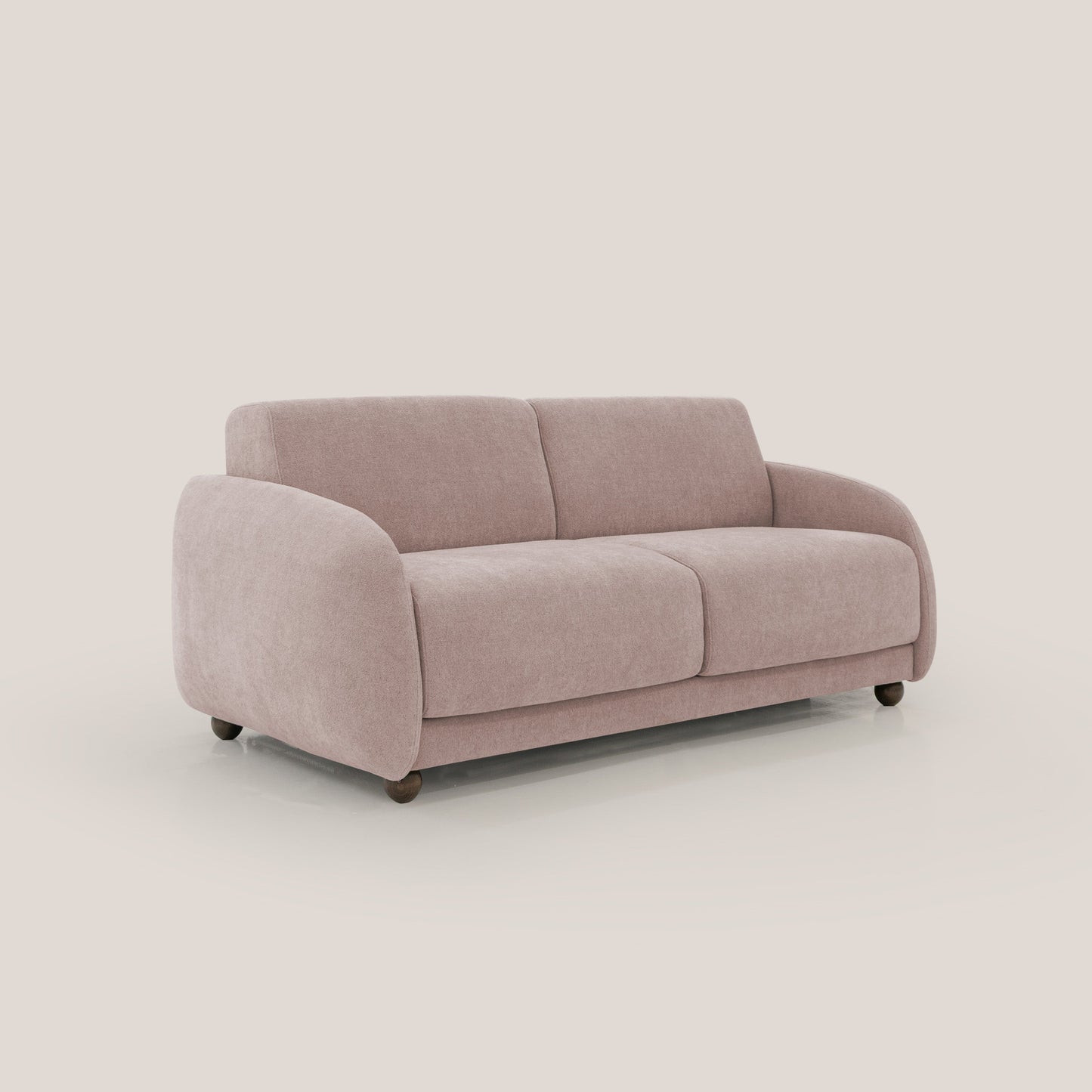 Giglio divano letto scandinavo japandi con materasso H18 cm in tessuto Bouclé impermeabile T07 rosa
