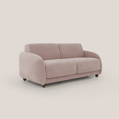 Giglio divano letto scandinavo japandi con materasso H18 cm in tessuto Bouclé impermeabile T07 rosa