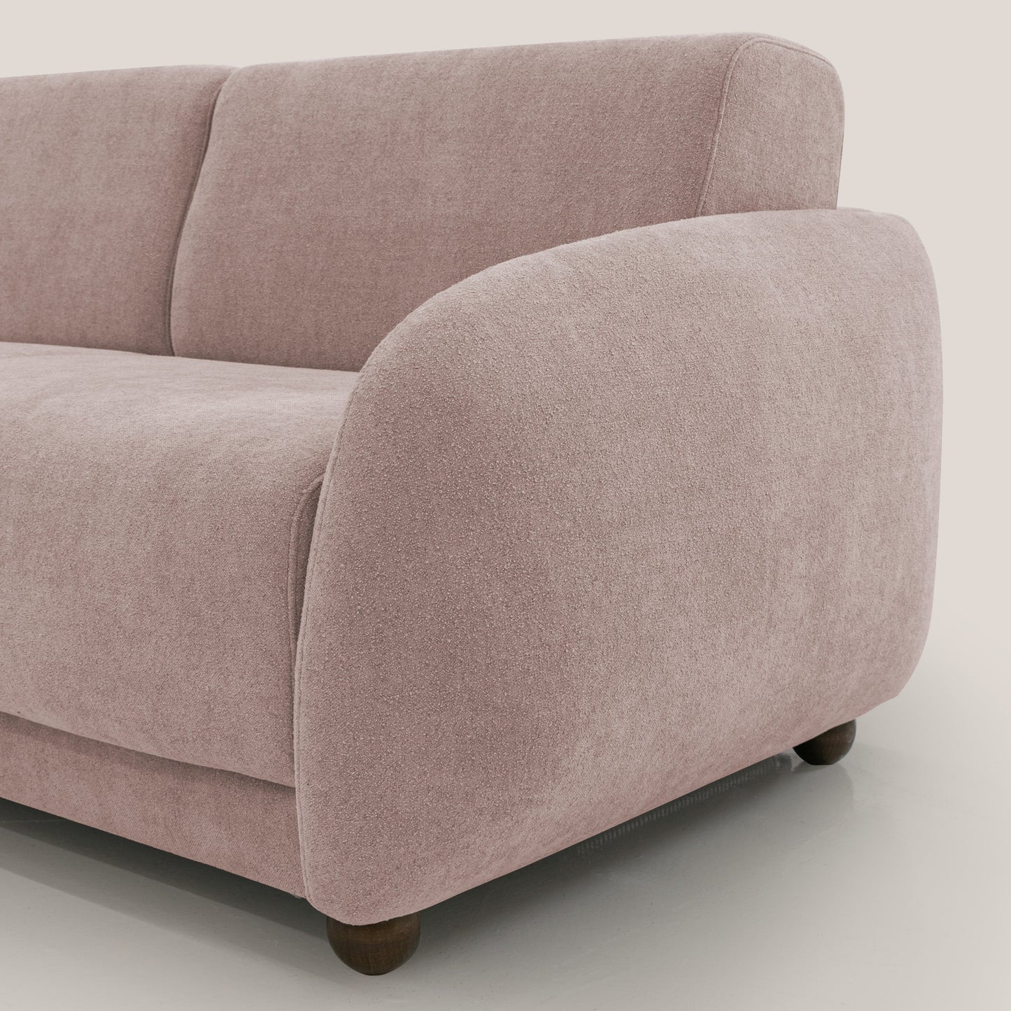 Giglio divano letto scandinavo japandi con materasso H18 cm in tessuto Bouclé impermeabile T07 rosa