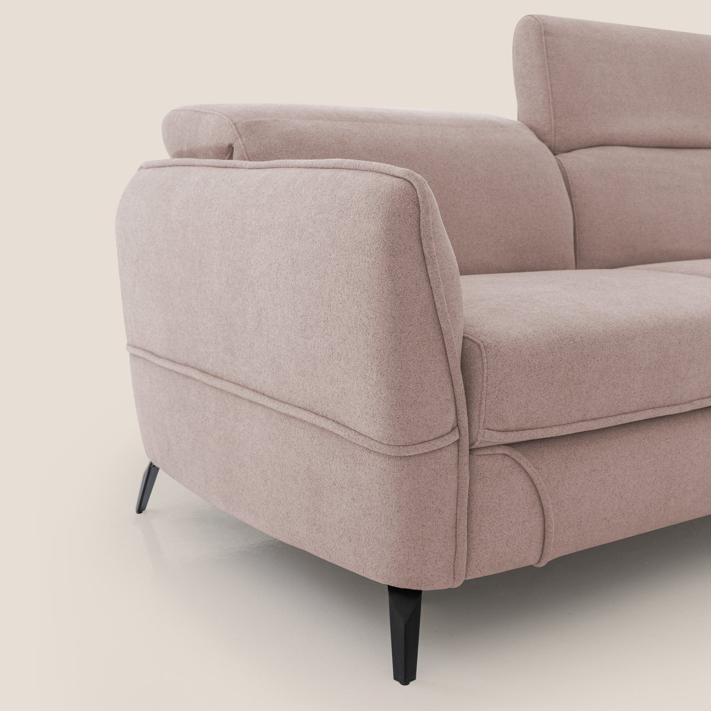 Bloom Divano con poggiapiedi estraibile piedini alti e poggiatesta reclinabili in tessuto bouclé impermeabile T07 rosa