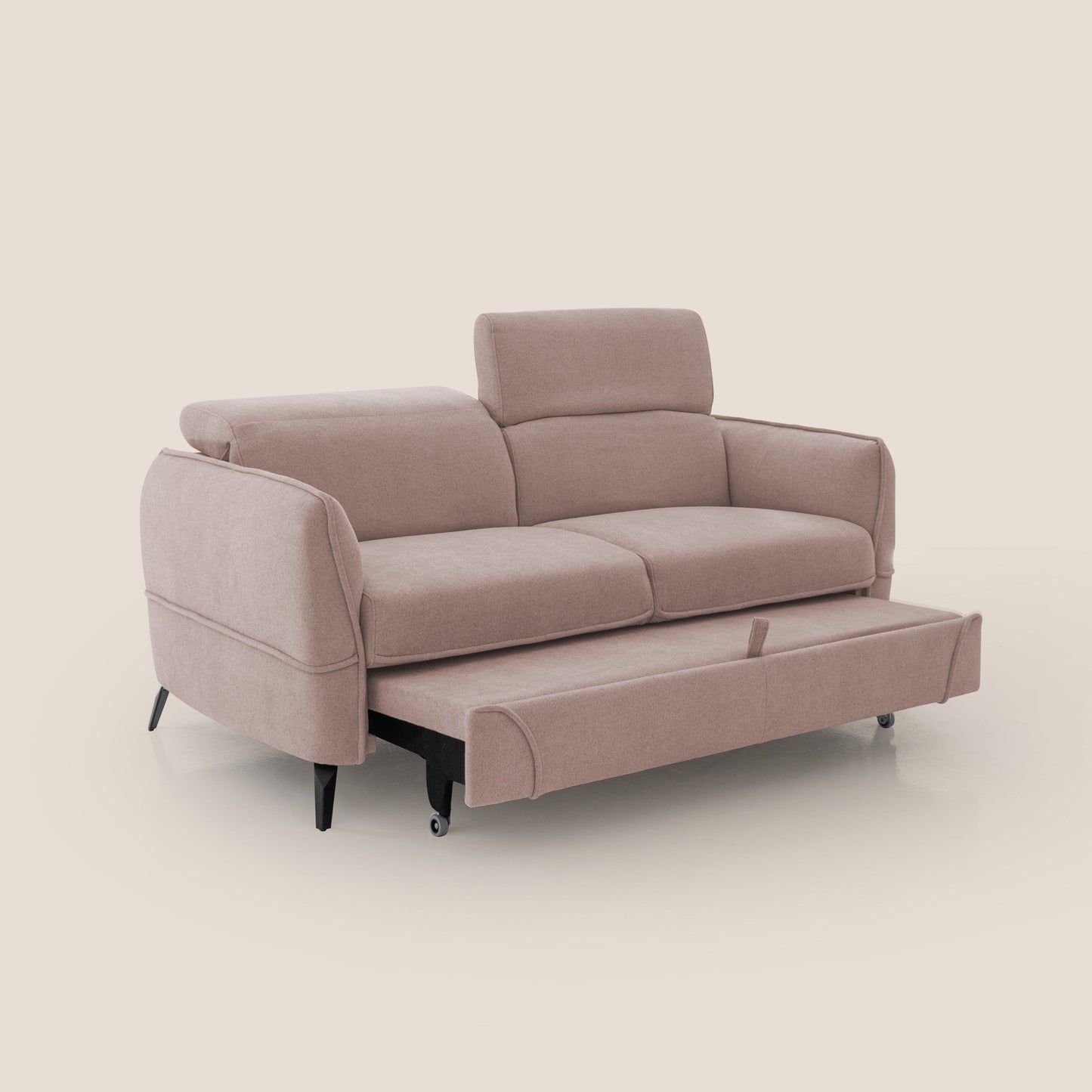 Bloom Divano con poggiapiedi estraibile piedini alti e poggiatesta reclinabili in tessuto bouclé impermeabile T07 rosa