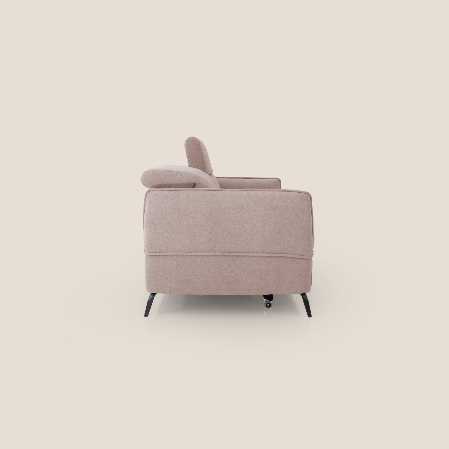 Bloom Divano con poggiapiedi estraibile piedini alti e poggiatesta reclinabili in tessuto bouclé impermeabile T07 rosa