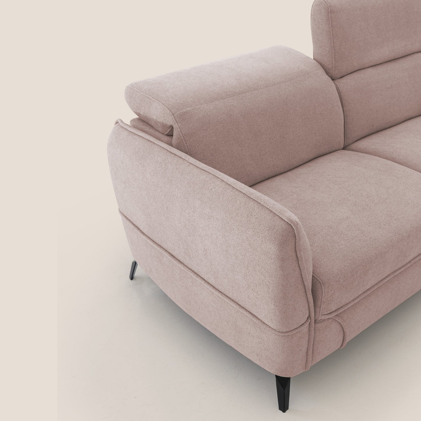 Bloom Divano con poggiapiedi estraibile piedini alti e poggiatesta reclinabili in tessuto bouclé impermeabile T07 rosa