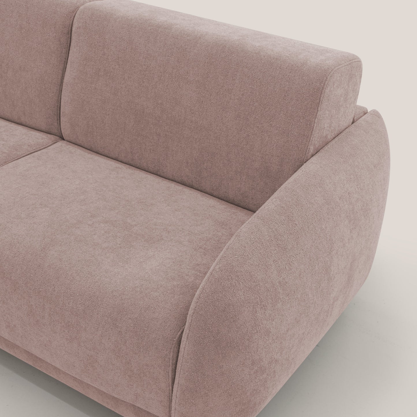 Giglio divano letto scandinavo japandi con materasso H18 cm in tessuto Bouclé impermeabile T07 rosa