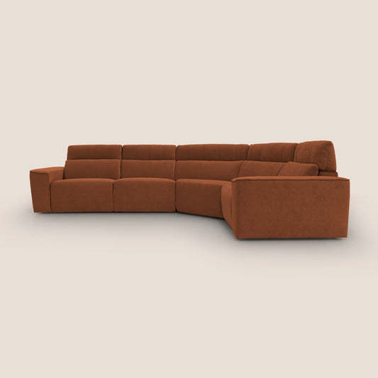 Clark Divano modulare angolare REVERSIBILE con opzione relax elettrico in tessuto smacchiabile impermeabile T17 arancio