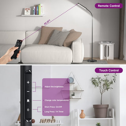 12W Dimmable LED Task/Reading Floor Lamp with Remote and Touch Control - N/A