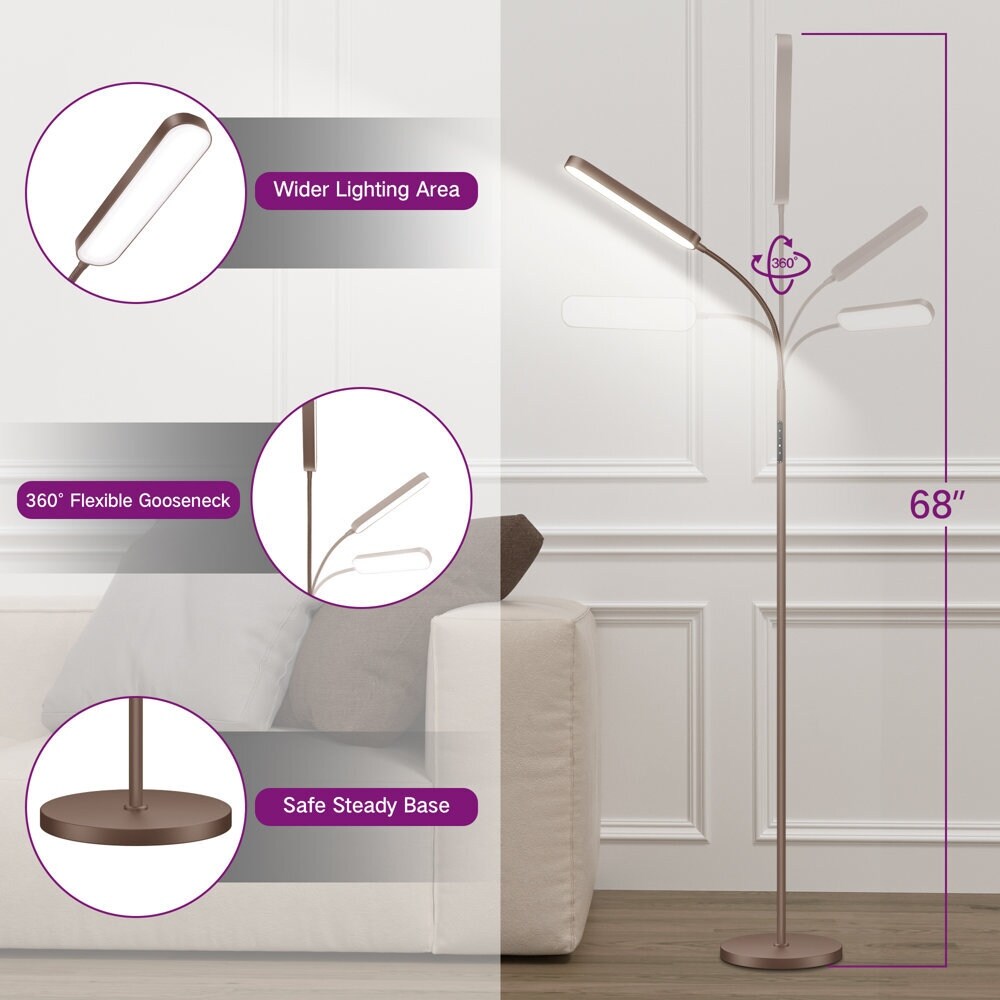12W Dimmable LED Task/Reading Floor Lamp with Remote and Touch Control - N/A