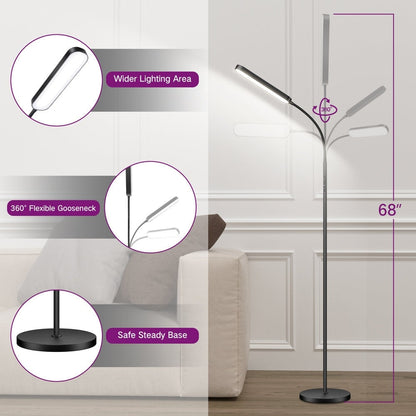 12W Dimmable LED Task/Reading Floor Lamp with Remote and Touch Control - N/A