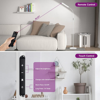 12W Dimmable LED Task/Reading Floor Lamp with Remote and Touch Control - N/A