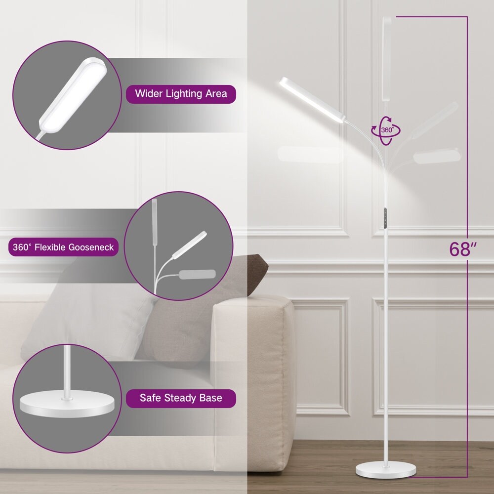 12W Dimmable LED Task/Reading Floor Lamp with Remote and Touch Control - N/A