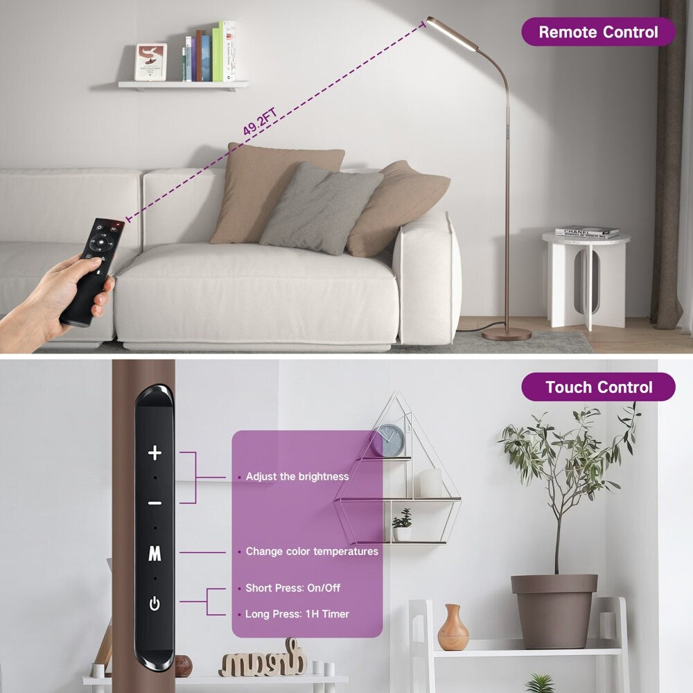 12W Dimmable LED Task/Reading Floor Lamp with Remote and Touch Control - N/A